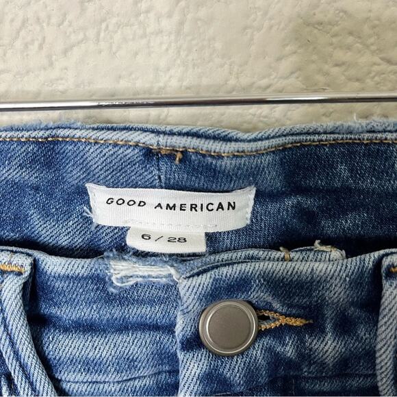 Good American Good Boy Twisted Slit Raw Hem Jeans Indigo584 Womens Size 6 / 28 - Picture 3 of 7